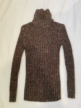 Sonoma Brown Marled Ribbed Turtleneck Sweater